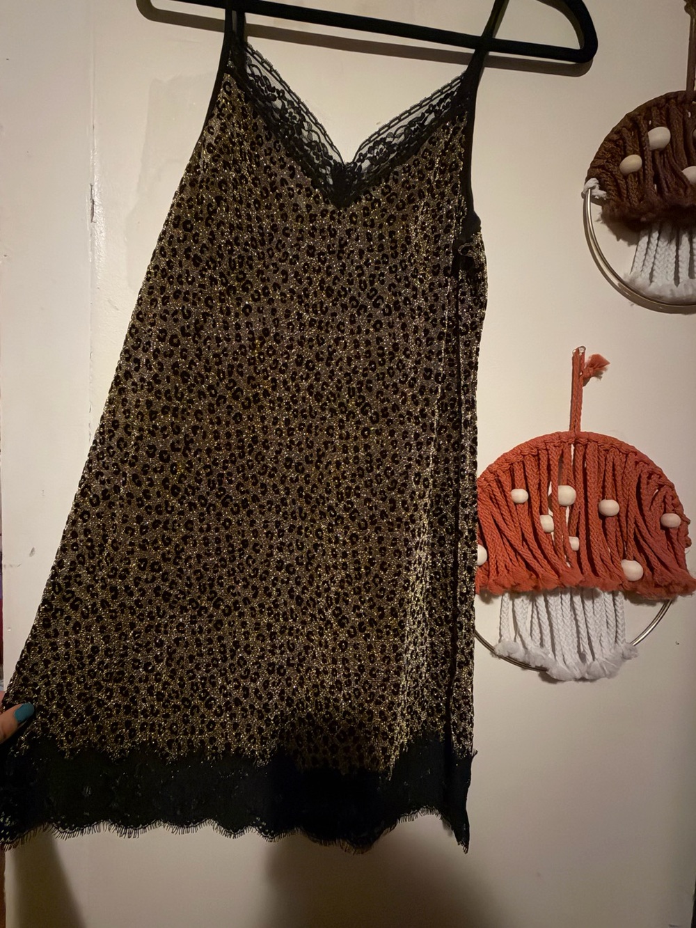 Valfre Leopard Lace-Trim Slip Chemise in Black & Gold